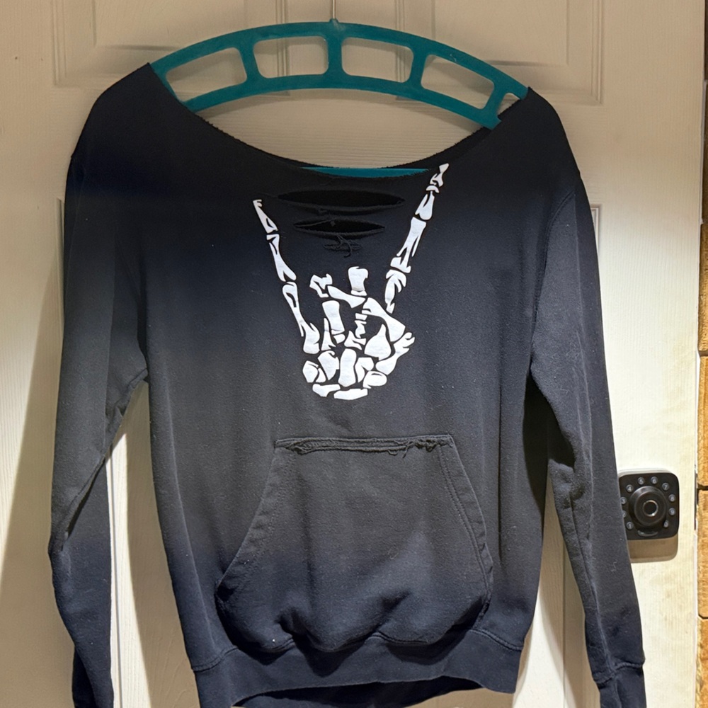 Black Hoodie with Skeleton Graphic
